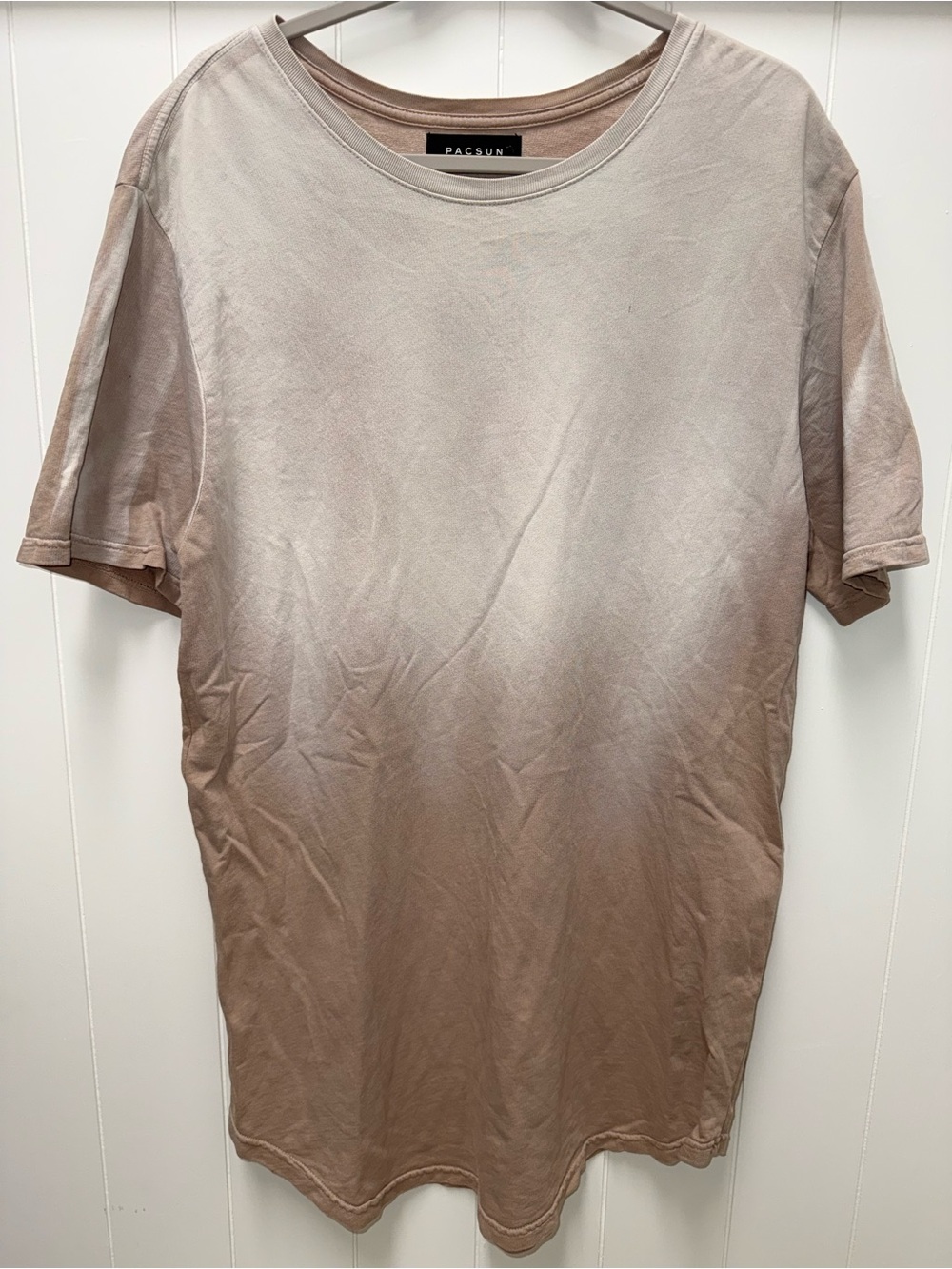 PacSun Scallop Fit Oversized T-Shirt Size L Taupe Brown Longline Tee - Picture 2 of 5